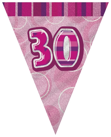 Happy 30th birthday vimpelrekke i plast, rosa , 3,6m