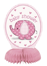 Babyshower rosa borddekor "elefant/paraply" 4 stk, 15cm