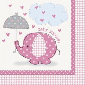 Babyshower elefant, 16 servietter i vanlig strl, rosa