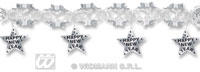 Sølvfarget girlander med stjernedekor m/tekst: "happy new.."