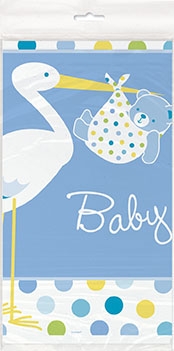 Plastduk til babyshower, blå, stork