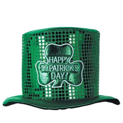 St. Patricks hatt, grønn m/paljetter, one size