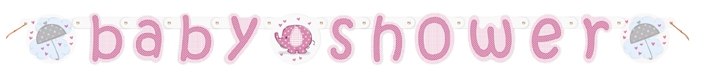 Babyshower rosa pappbanner "elefant/paraply", 1,6meter