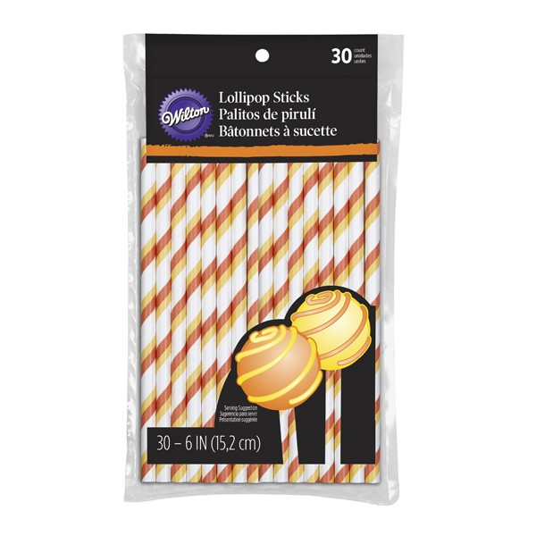 Lollipop Sticks/sugerør, Orange/gul/hvit, 30 Stk