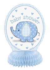 Babyshower blå borddekor "elefant/paraply", 4 stk, 15cm