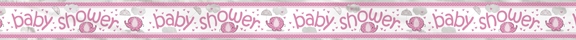 Babyshower rosa foil/plast-banner "elefant/paraply", 3,6m
