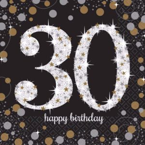 Servietter, svart Happy Birthday -30- pk/16