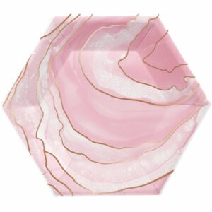 Papptallerken marmor, rosa og rosegull