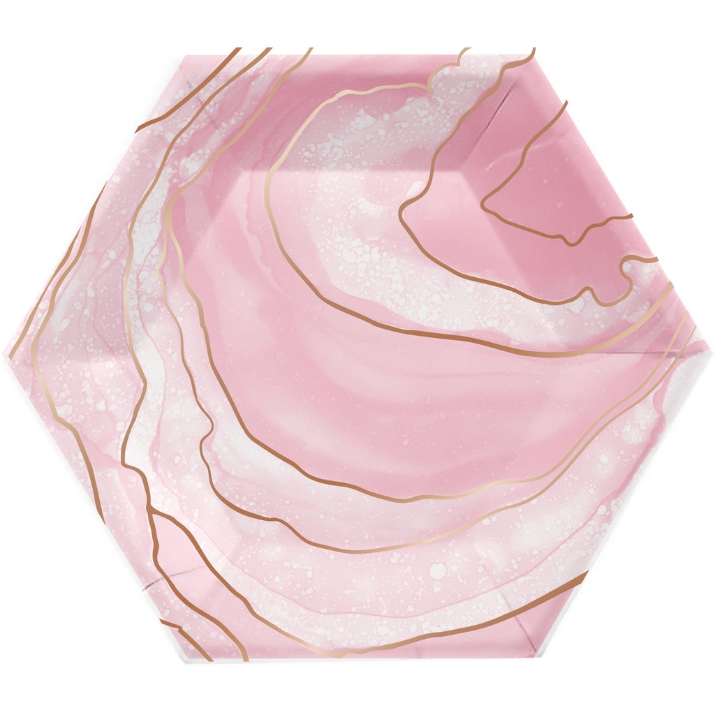 Bilde av Papptallerken Marmor -rosa Og Rosegull- 20cm Pk/8