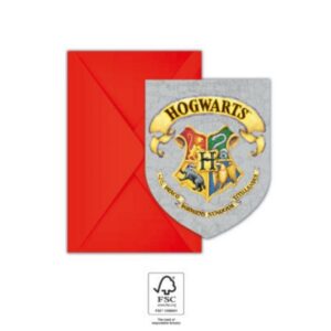 Bursdagsinvitasjoner fra Harry Potter universet- Motiv fra de fire Hogwarts husene Gryffindor, Slytherin, Hufflepuff og Ravenclaw