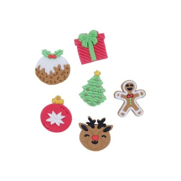 PME spiselig kakepynt med pepperkake, reinsdyr, julegave, juletre, julekule og kjeks med misteltein