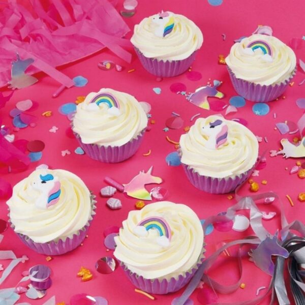 PME spiselig kakepynt til muffins, cupcakes og kaker med enhjørning og regnbue