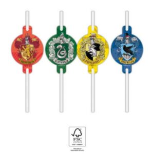 Sugerør med dekor fra Harry Potter - Galtvort husene Gryffindor, Slytherin, Hufflepuff og Ravenclaw
