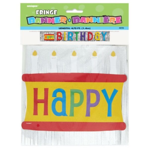 banner i sølv med teksten happy birthday