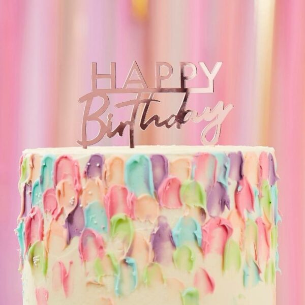 Ginger Ray kaketopp i rosa med teksten happy birthday