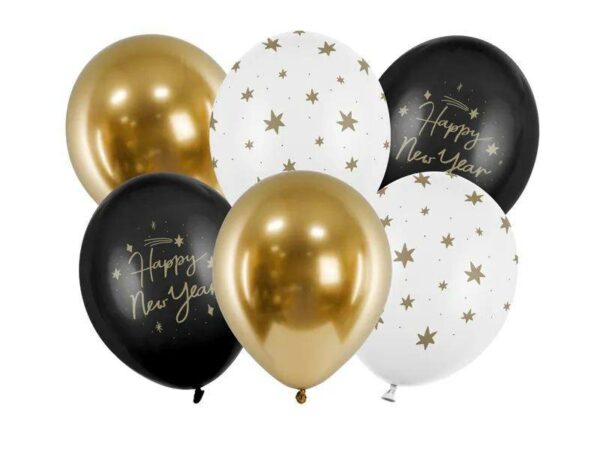 ballonger i gull, hvit og svart til nyttår