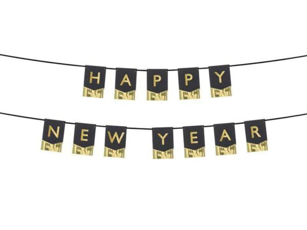 banner happy new year i gull og svart