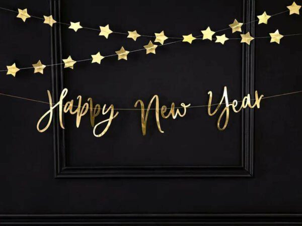 banner i gull med skriften happy new year