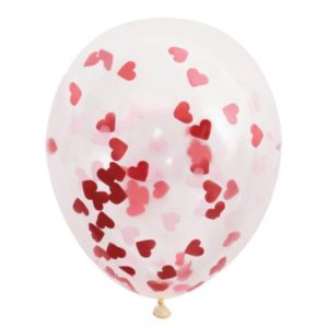 Ballong med rød hjertekonfetti